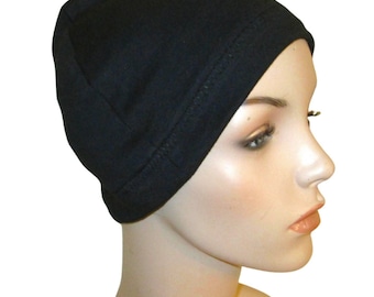Black   Cotton Hat Liner Avail in 7 Colors-Chemo, Cancer, Alopecia, Hijab Liner,  Sleep Cap, Scarf Liner