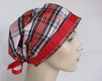 Holiday Taffeta Plaid Fully Lined  Church Chemo Hat CanceHair Loss Alopecia ModestHeadwear Christmas Party Hat Last One