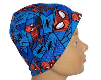 Bonnet anti-alopécie imprimé homme chimio-cancer et homme araignée, taille enfant