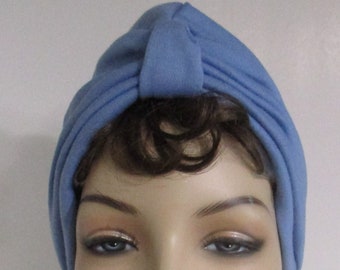 Light Blue  Knit Turban, Chemo Hat, Snood, Womens Hat