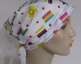 SALE Pride  Flags Chemo Hat Scrub Cap Scarf Biker Hat Chef Hat  Cancer Alopecia MADE in USA