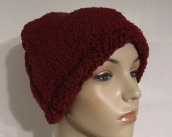 Burgundy Sherpa  Hair or no Hair  Cancer Chemo Hat Comfort Hat Alopecia Winter Hat