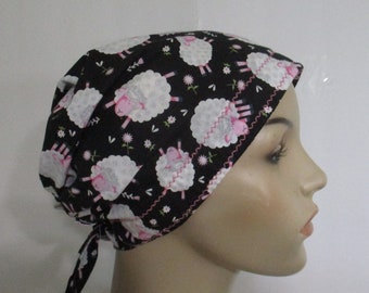 SALE Chemo Hat, Scrub Cap, Counting Sheep, Cancer Scarf, Hijab, Alopecia, Veterinary Technician