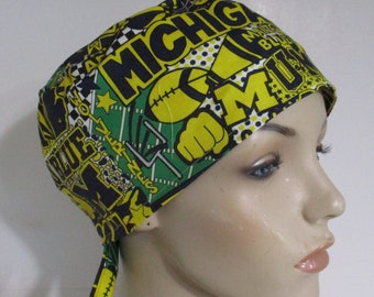 Unisex   U of Michigan Go Blue Scrub Cap OR Cap Nurses Cap Surgical Cap Teens Chemo Hat Adjustable Chemo Hat