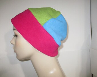 Rainbow Colors Fleece  4 Triangles Hat w a Rainbow Heart Applique Women's  Play Sleep Cap, Cancer Hat, Alopecia   Chemo Hat Warm Hat