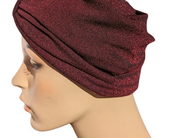 Burgundy Sparkle Chemo Turban Knit Turban Womens Hat Cancer Hat Alopecia Modest headwear