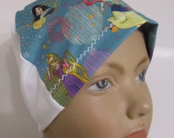 Kid's  Chemo Hat Rapunzel and Mulan  Print  Kid's Cancer Cap, Alopecia, Sleep Cap