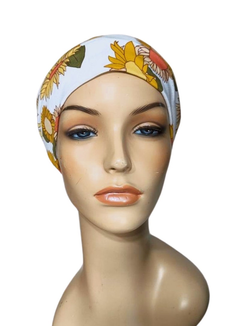 Gathered Slouch Sunflower Chemo Hat Beanie Alopecia Exercise Yoga Gardening Cancer Hat Cancer Gift Chemo Headwear image 2