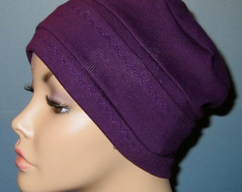 Womens  Chemo Hat Purple 3-Band  Variety of Colors Avail  Hijab Alopecia Cap Cancer Cap Yoga Hat