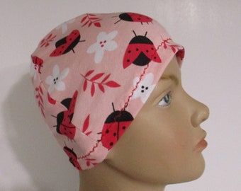 Kids Baby Chemo Hat Lady Bugs  Print Cotton Stretch Knit  Children Size  Hat