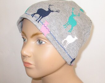 Kids Chemo Cancer  Colorful Reindeer  Print Alopecia  Hat Children Size