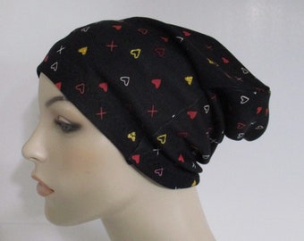 Womens Hearts Valentines Day Print  Chemo Slouch  Beanie  Cancer Hat Sleep Alopecia Beach Yoga Hat