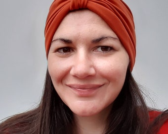 Chemo Hat Orange Rust Knit Turban, Snood, Womens Hat Cancer Hat Alopecia Modest headwear