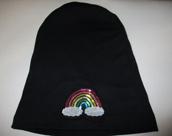 PRIDE Slouch Hat w/Sequin Embroidered Rainbow for Chemo, Alopecia, Bikers Hat Gift for Cancer Patient Fun Hat