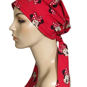 Chemo Hat Minnie Mouse on Red Cancer Hat, Alopecia, Head Cover Gift for Cancer Patient image 1