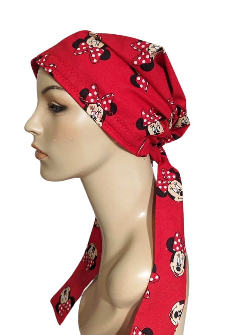 Chemo Hat Minnie Mouse on Red Cancer Hat, Alopecia, Head Cover Gift for Cancer Patient image 1