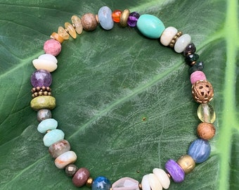 Tiny Pink Opal Gems with Mottled Kauai Puka Shell Necklace