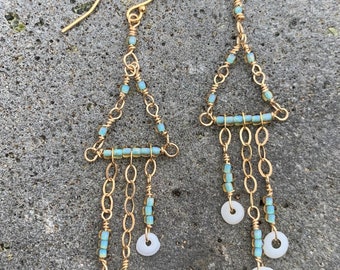Tiny Pink Opal Gems with Mottled Kauai Puka Shell Necklace