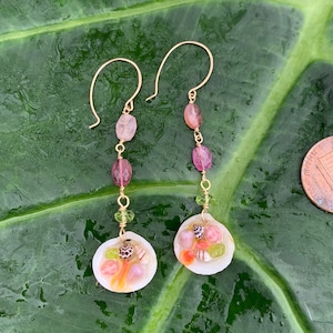 Kauai Shells and Tourmaline Earrings Gold Fill