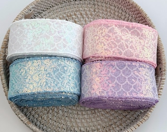 Wired Sequin Ribbon, 6cm Sparkle Lace Trim, Princess Bow Ribbon, Hair Bow Supply, Baby Headband Ribbon, DIY Craft Ribbon