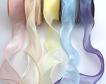 Pastel Sheer Organza Ribbon: Wire-Edged Shimmer, Elegant Wedding Decor