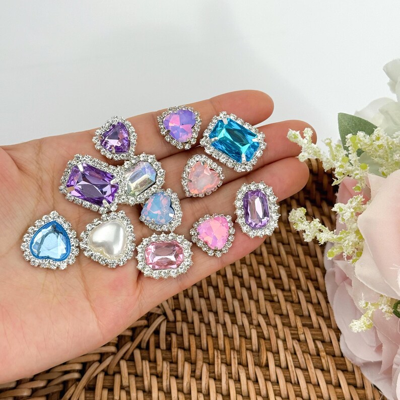 Rhinestone Heart Button, Flatback Crystal Gem, DIY Craft Embellishment ...