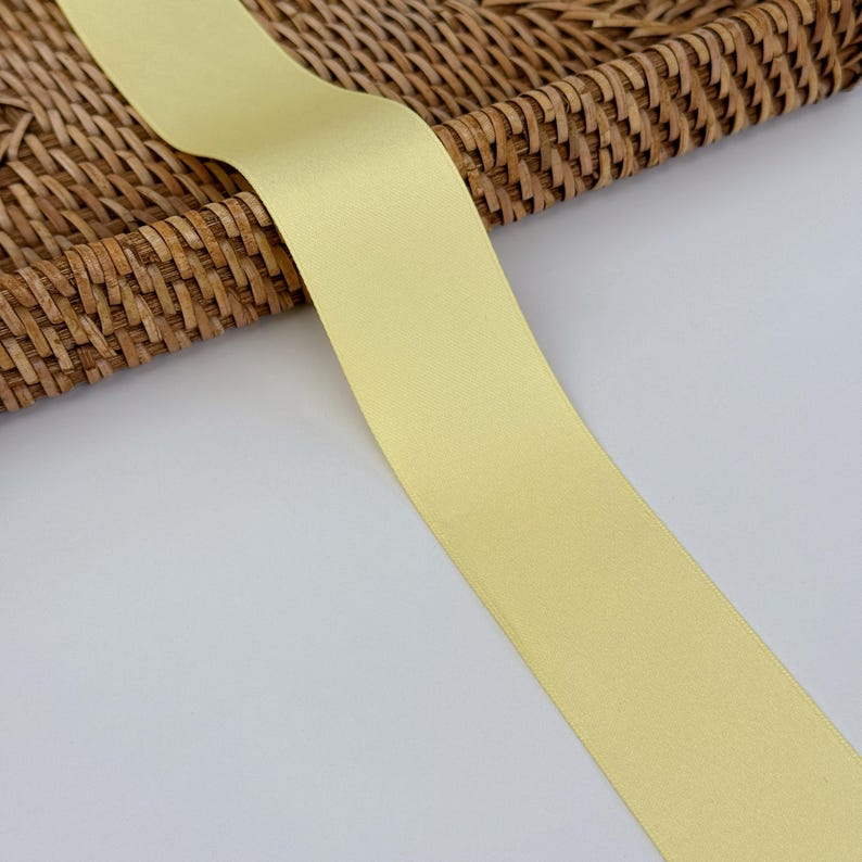 Yellow Matte Cotton Blend Ribbon - Thick Double Sided Fabric Ribbon for ...