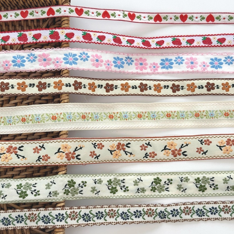 Embroidered Floral Ribbon Trim: Vintage Jacquard Sewing and Crafts image 1