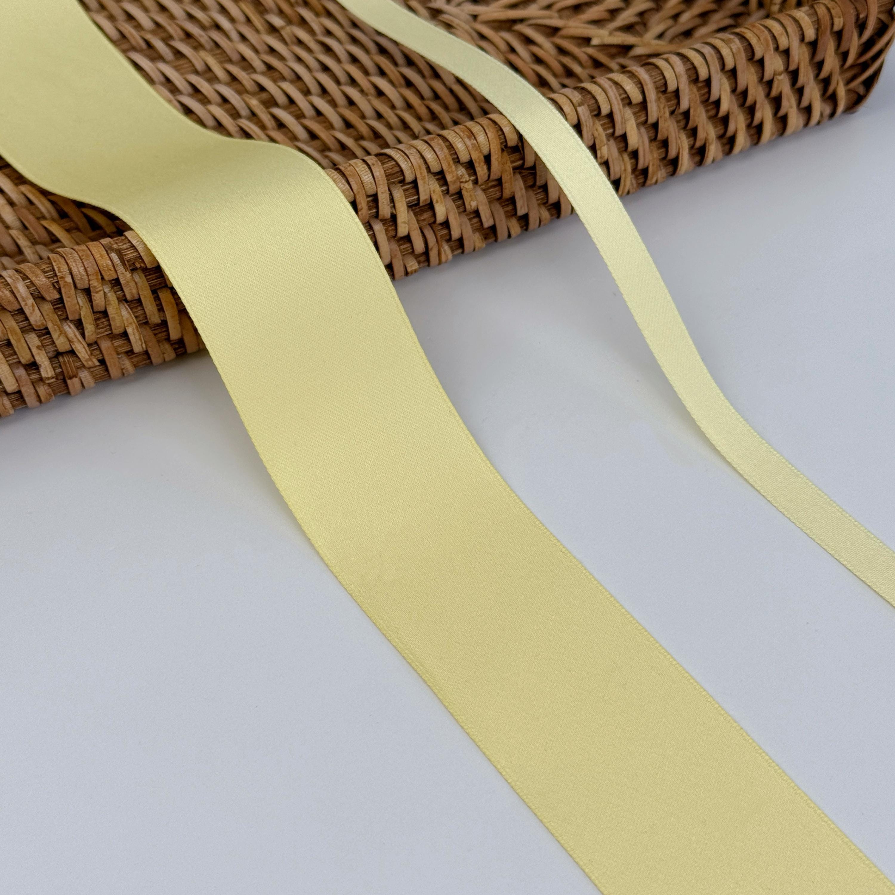 Yellow Matte Cotton Blend Ribbon - Thick Double Sided Fabric Ribbon for ...