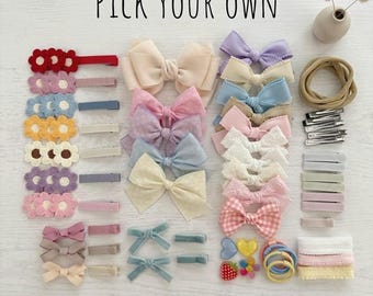 Custom DIY Bow Party Kit for 25 | Pre-Made Bows, Hair Clips, Headbands & Embellishments