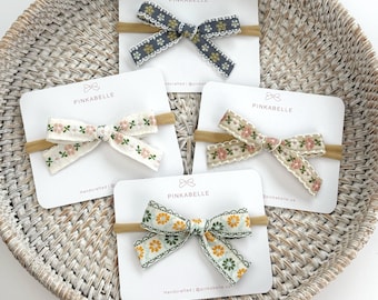 Floral Jacquard Bow Headband, Vintage Baby Hair Accessory, Boho Style