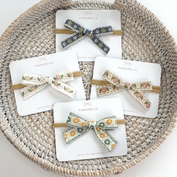 Floral Jacquard Bow Headband, Vintage Baby Hair Accessory, Boho Style