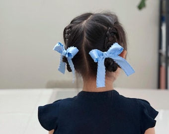 Scalloped Ribbon Hair Bows for Girls | Pigtail Clips, Toddler Hair Accessories