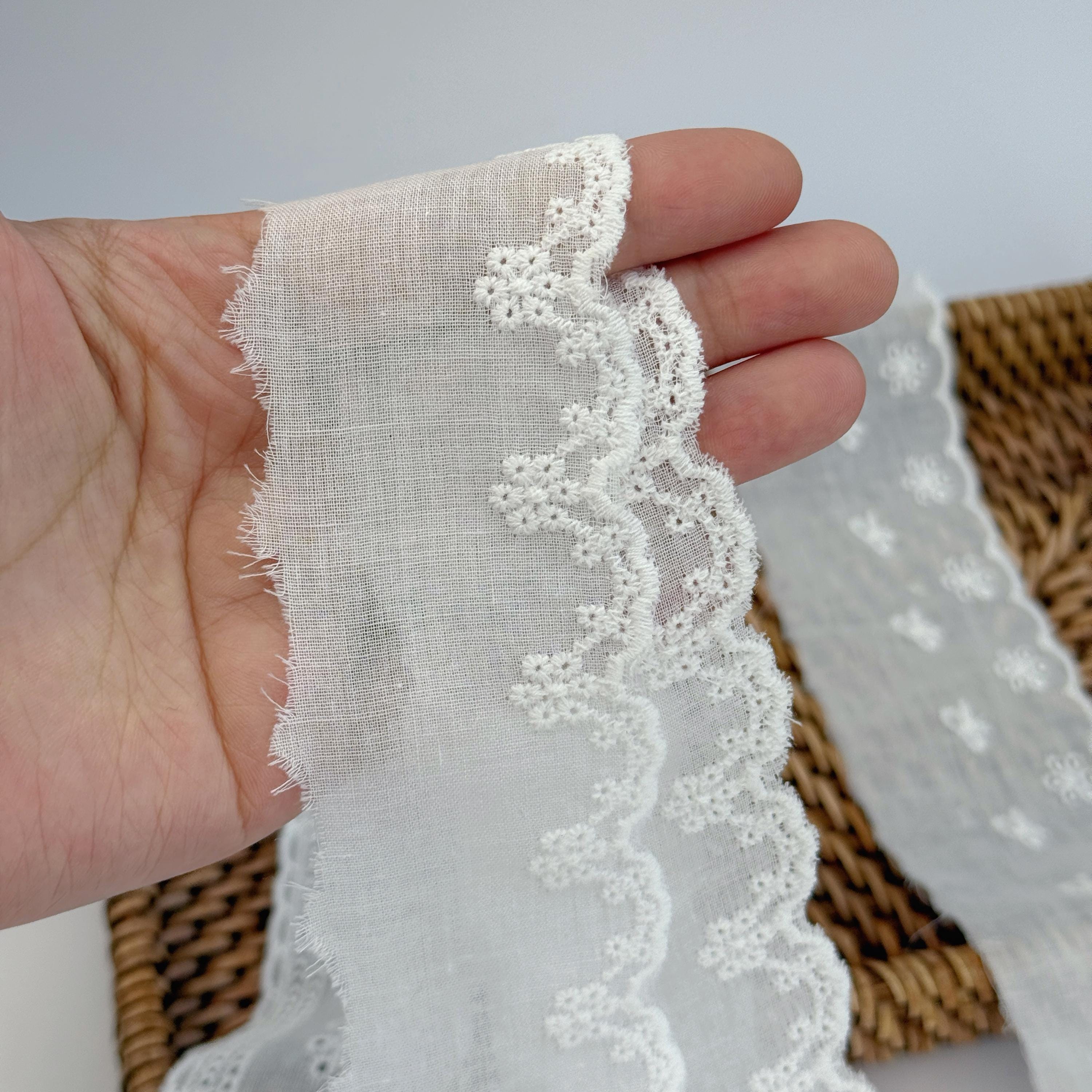 White Cotton Eyelet Lace Trim: Floral Embroidered Fabric Ribbon - Etsy