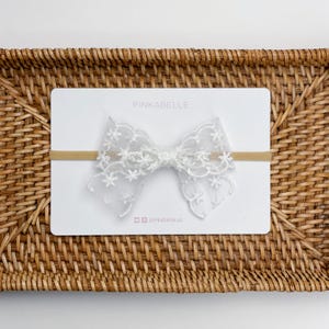 Handmade White Lace Bow Headband: Newborn, Toddler Hair Accessory