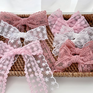 Lace Bow Hair Clip: Long Tail Tulle Bow, Flower Girl Accessory