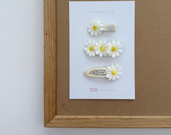 Embroidered Daisy Hair Clip Set: Baby Girl Spring Accessories
