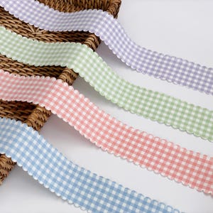 Ruban Vichy bord festonné – Ruban à carreaux pastel de 1,5 po. pour travaux manuels, nœuds pour cheveux, emballage cadeau, projets de couture et de bricolage