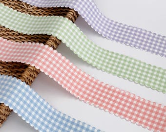 Scalloped Edge Gingham Ribbon: 1.5" Pastel Check Fabric - DIY Crafts & Sewing