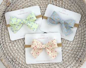 Floral Baby Bow Headband, Liberty Style Bow, Soft Nylon Toddler Hair Accessory