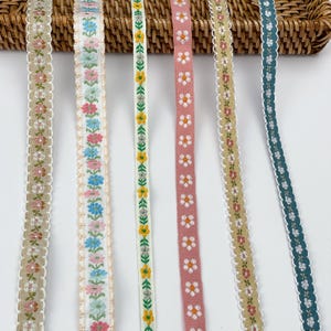 Bordure ruban floral jacquard, ruban brodé floral, ruban de dentelle florale vintage, bordure couture bohème pour couture et travaux manuels - Vendu par mètre