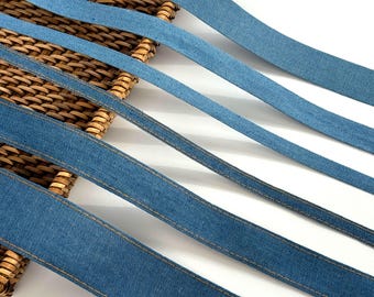 Solid & Stitched Denim Trim – Multiple Widths | Blue Ribbon for Hair Bows, Sewing, Craft Supplies