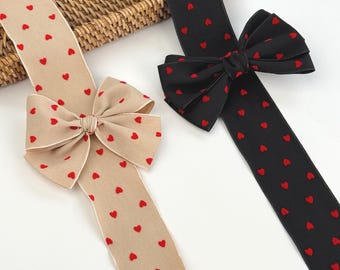 Heart Print Ribbon for Hair Bows, Valentine Crafts, Sold by Yard