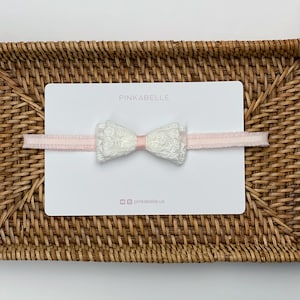 White Lace Bow Headband: Newborn, Baptism, Birthday Girl