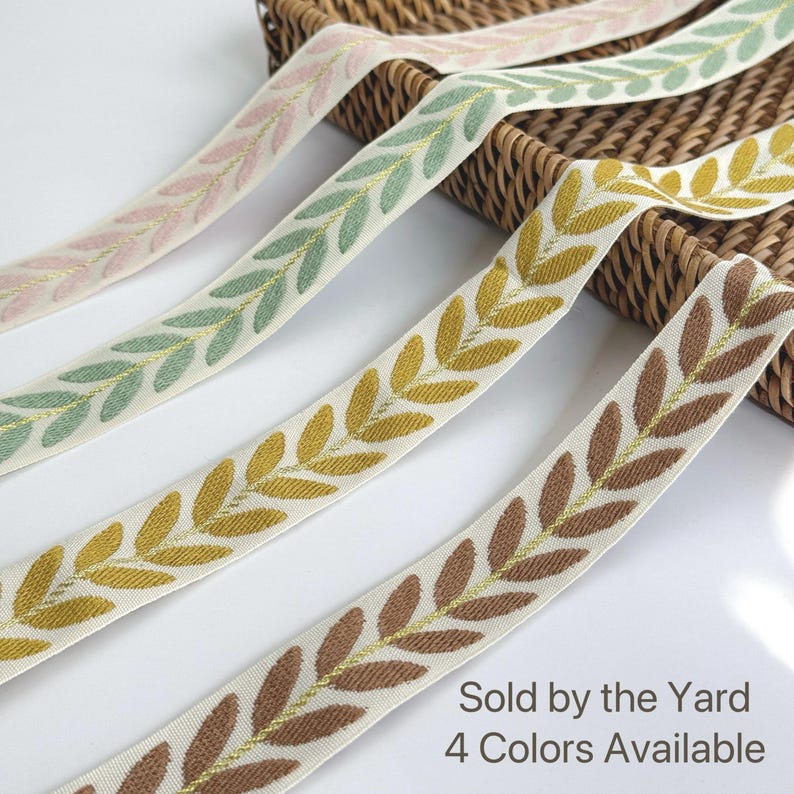 Leaf Pattern Ribbon Embroidered Leaf Jacquard Trim Ribbon, Boho Floral Woven Lace, Sewing ...