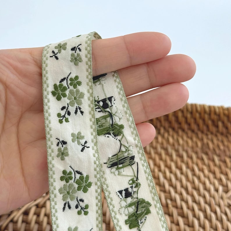 Embroidered Floral Ribbon Trim: Vintage Jacquard Sewing and Crafts G: Sage