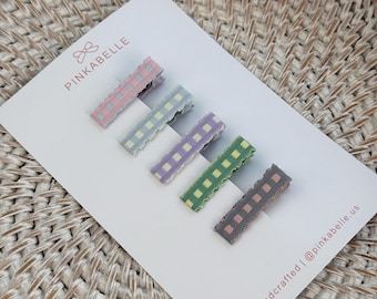 Pastel Gingham Snap Clips for Baby Girls, Lined for Fine Hair