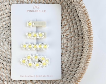 Daisy Embroidered Hair Clip Set: Floral Spring Accessories for Girls