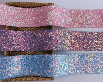Glitzerndes Paillettenband: 7,5 cm Regenbogen, Pink, Blau, Lila Zierleiste