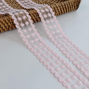 Adorno de encaje rosa para manualidades y costura, cinta de malla bordada floral de 1,5 pulgadas, borde festoneado de 3,8 cm, adorno de encaje cortado a medida.